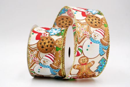 Cream_Festive Snowman, Cookie & Candy Wired Ribbon_KF9841G-2