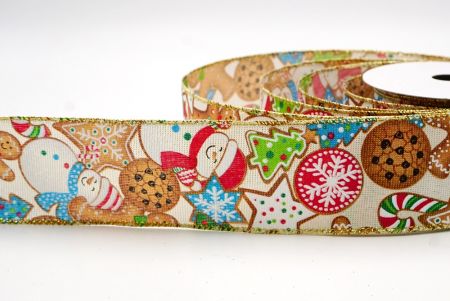 Cream_Festive Snowman, Cookie & Candy Wired Ribbon_KF9841G-2