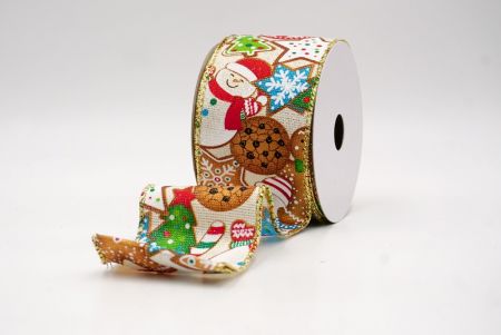 Cream_Festive Snowman, Cookie & Candy Wired Ribbon_KF9841G-2