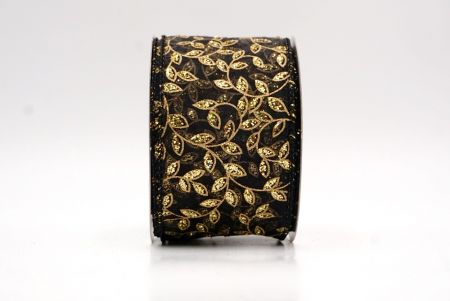 Black Sheer_Festive Leaf Scroll Wired Ribbon_KF9843GC-53-53
