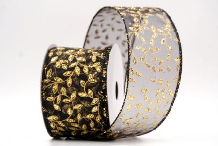 Black Sheer_Festive Leaf Scroll Wired Ribbon_KF9843GC-53-53