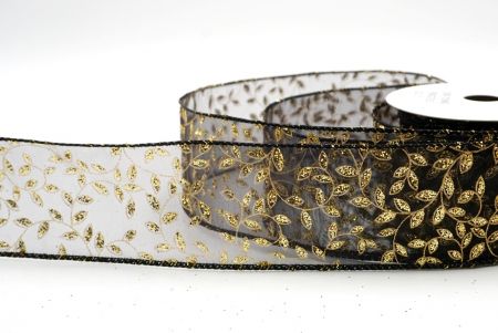 Black Sheer_Festive Leaf Scroll Wired Ribbon_KF9843GC-53-53