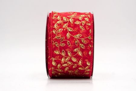 Red/Gold Sheer_Festive Leaf Scroll Wired Ribbon_KF9843GC-7-7