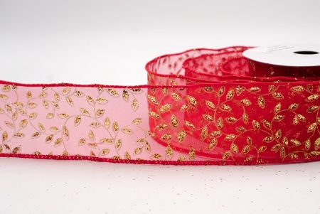 Red/Gold Sheer_Festive Leaf Scroll Wired Ribbon_KF9843GC-7-7