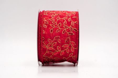 Red Sheer_Festive Leaf Scroll Wired Ribbon_KF9843GC-7R-7