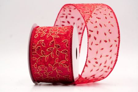Red Sheer_Festive Leaf Scroll Wired Ribbon_KF9843GC-7R-7