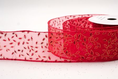 Red Sheer_Festive Leaf Scroll Wired Ribbon_KF9843GC-7R-7