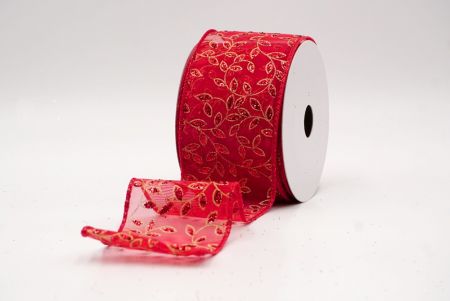 Red Sheer_Festive Leaf Scroll Wired Ribbon_KF9843GC-7R-7