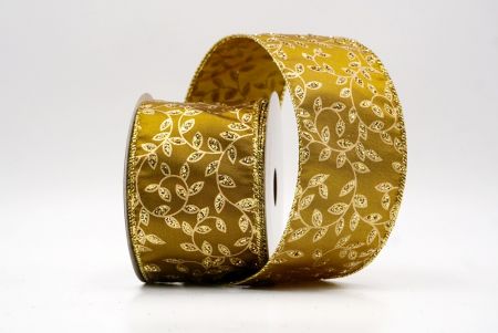 Golden_Festive Leaf Scroll Wired Ribbon_KF9844G-58