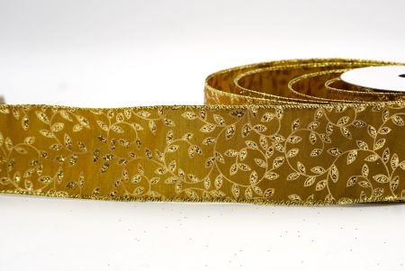 Golden_Festive Leaf Scroll Wired Ribbon_KF9844G-58