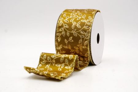 Golden_Festive Leaf Scroll Wired Ribbon_KF9844G-58