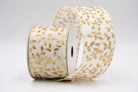 Cream_Festive Leaf Scroll Wired Ribbon_KF9844GC-2-2