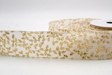 Cream_Festive Leaf Scroll Wired Ribbon_KF9844GC-2-2