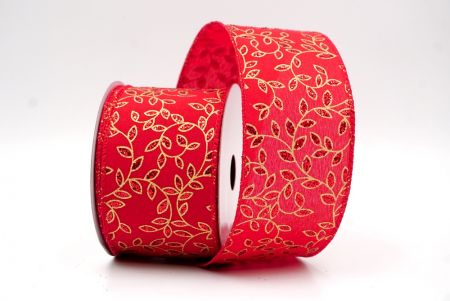 Red_Festive Leaf Scroll Wired Ribbon_KF9844GC-7R-7