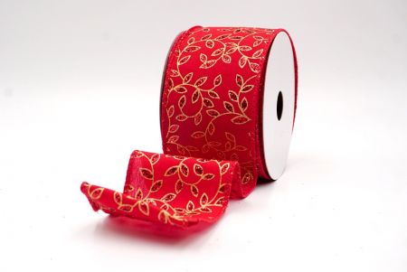 Red_Festive Leaf Scroll Wired Ribbon_KF9844GC-7R-7
