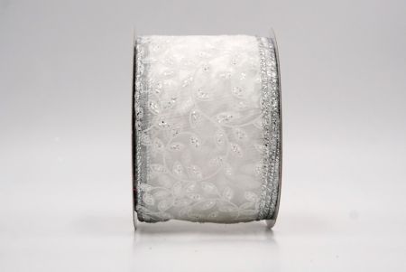 White/Silver_Festive Leaf Scroll Wired Ribbon_KF9846G-1