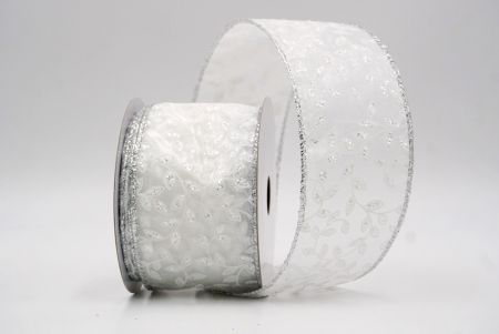 White/Silver_Festive Leaf Scroll Wired Ribbon_KF9846G-1