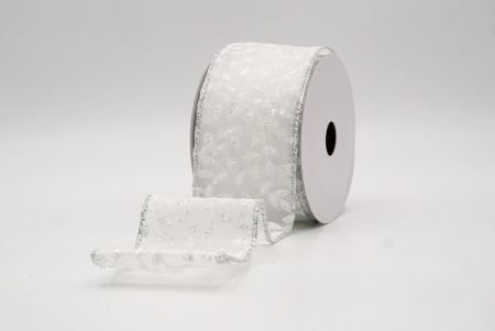 White/Silver_Festive Leaf Scroll Wired Ribbon_KF9846G-1