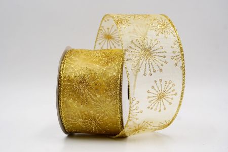 Gold_Glitter Starbust Design Sheer Wired Ribbon_KF9848G-13
