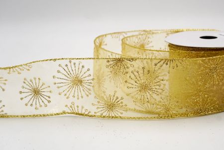 Gold_Glitter Starbust Design Sheer Wired Ribbon_KF9848G-13