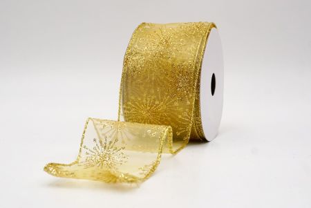 Gold_Glitter Starbust Design Sheer Wired Ribbon_KF9848G-13