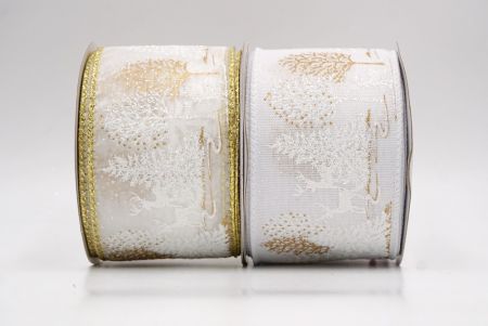 Winter Forest Pine Tree and Deer Wired Ribbon - Winter Forest Pine Tree and Deer Wired Ribbon