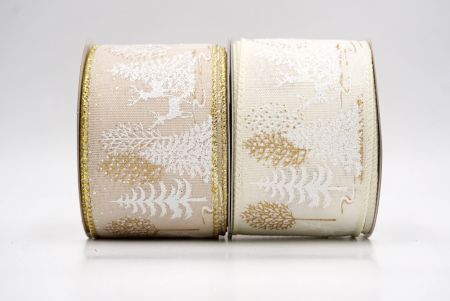 Winter Forest Pine Tree and Deer Wired Ribbon_KF9850.KF9851