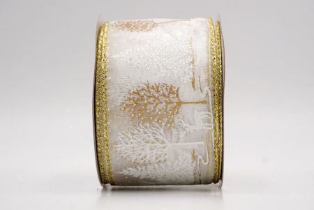 White_Winter Forest Pine Tree and Deer Wired Ribbon_KF9850G-1