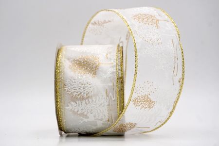 White_Winter Forest Pine Tree and Deer Wired Ribbon_KF9850G-1