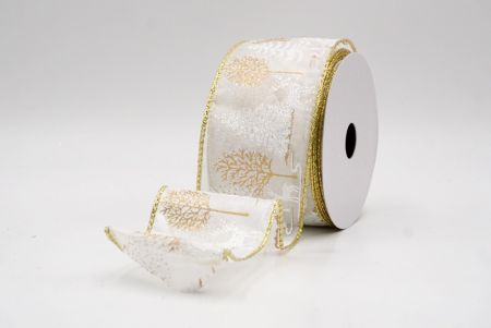 White_Winter Forest Pine Tree and Deer Wired Ribbon_KF9850G-1