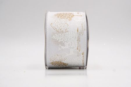 White_Winter Forest Pine Tree and Deer Wired Ribbon_KF9851GC-1-1