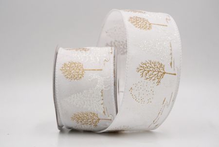 White_Winter Forest Pine Tree and Deer Wired Ribbon_KF9851GC-1-1