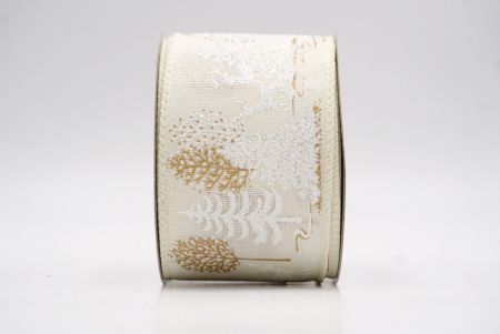 Cream_Winter Forest Pine Tree and Deer Wired Ribbon_KF9851GC-2-2