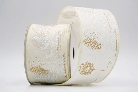 Cream_Winter Forest Pine Tree and Deer Wired Ribbon_KF9851GC-2-2