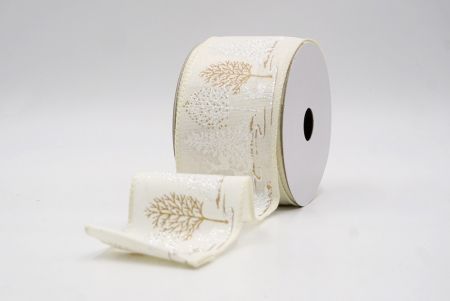 Cream_Winter Forest Pine Tree and Deer Wired Ribbon_KF9851GC-2-2