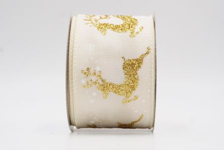 Cream Reindeer Silhouette Winter Burlap Wired Ribbon_KF9852GC-2-2
