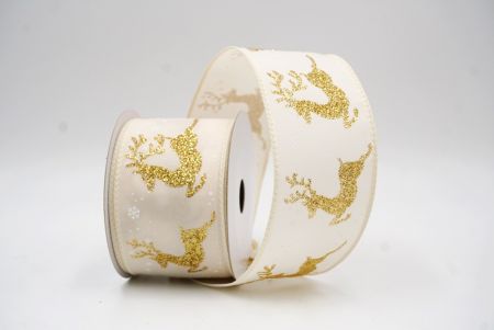 Cream Reindeer Silhouette Winter Burlap Wired Ribbon_KF9852GC-2-2