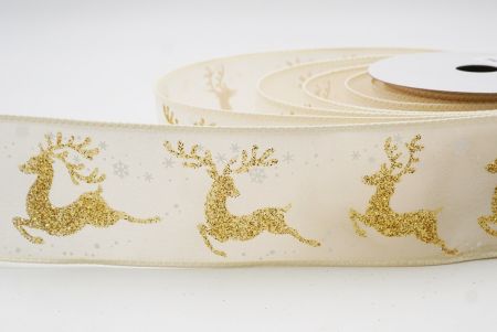 Cream Reindeer Silhouette Winter Burlap Wired Ribbon_KF9852GC-2-2