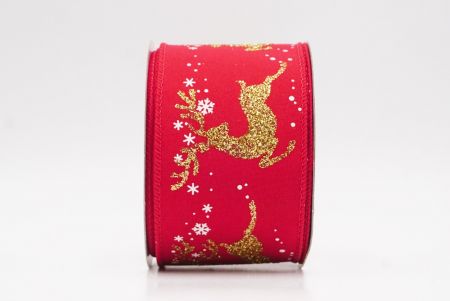 Red Reindeer Silhouette Winter Burlap Wired Ribbon_KF9852GC-7-7