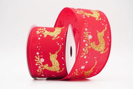 Red Reindeer Silhouette Winter Burlap Wired Ribbon_KF9852GC-7-7