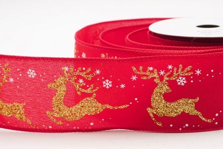 Red Reindeer Silhouette Winter Burlap Wired Ribbon_KF9852GC-7-7