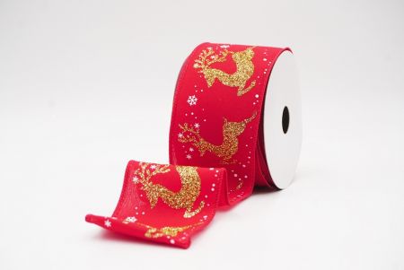 Red Reindeer Silhouette Winter Burlap Wired Ribbon_KF9852GC-7-7