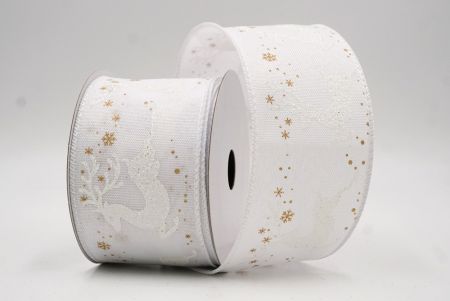 White Reindeer Silhouette Winter Burlap Wired Ribbon_KF9853GC-1-1