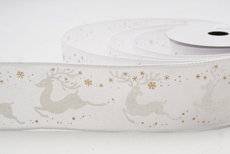 White Reindeer Silhouette Winter Burlap Wired Ribbon_KF9853GC-1-1