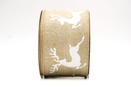 Light Brown Reindeer Silhouette Winter Burlap Wired Ribbon_KF9853GC-13-183