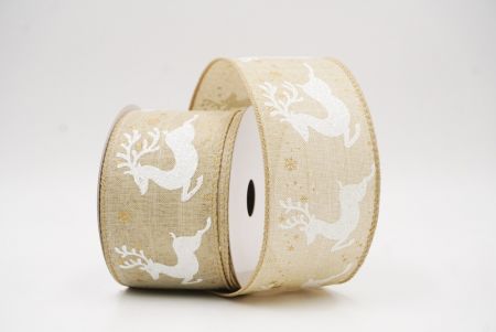 Light Brown Reindeer Silhouette Winter Burlap Wired Ribbon_KF9853GC-13-183