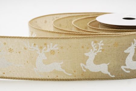 Light Brown Reindeer Silhouette Winter Burlap Wired Ribbon_KF9853GC-13-183