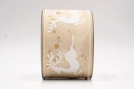 Cream- gold Reindeer Silhouette Winter Burlap Wired Ribbon_KF9853GC-2-2