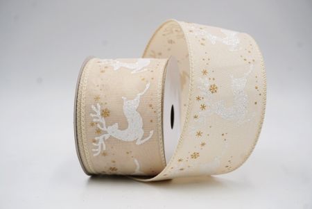Cream- gold Reindeer Silhouette Winter Burlap Wired Ribbon_KF9853GC-2-2