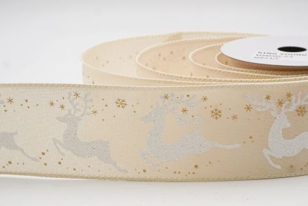 Cream- gold Reindeer Silhouette Winter Burlap Wired Ribbon_KF9853GC-2-2